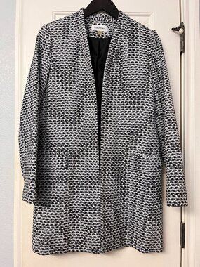 Calvin Klein Open Front Topper Jacket - black, white, blue pattern - Size 12